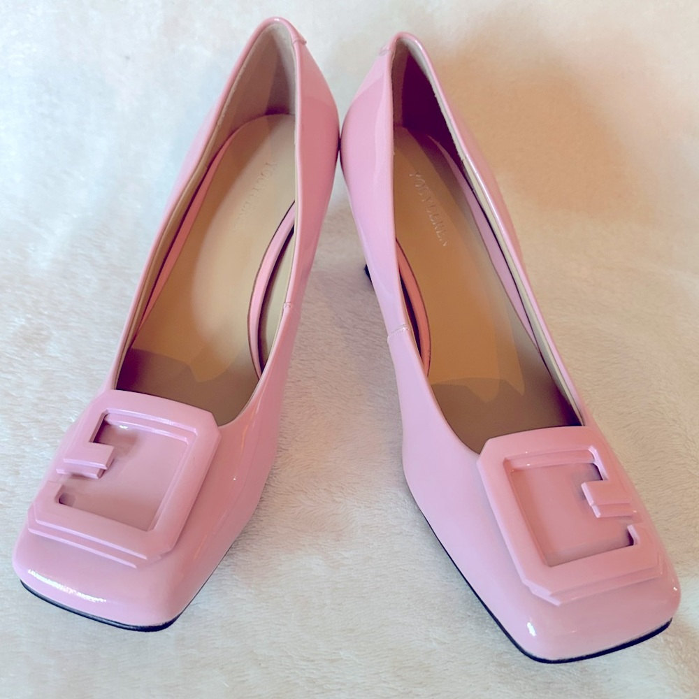 Vintage patent leather baby pink Women buckle heel shoes size 7M/38